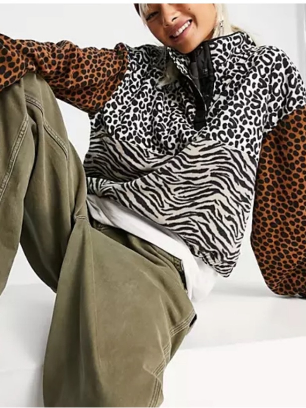 Vans Fleece Animal Print Cropped Pullover Wild Patchwork Jacket Small S